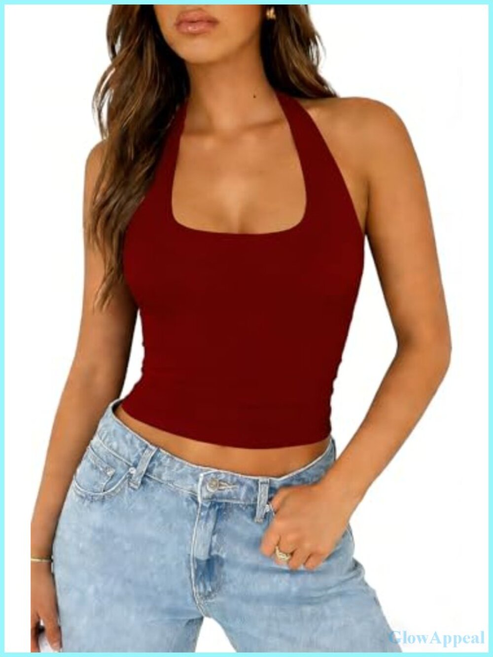 Halter Tank Top Women Double Lined Crop Backless Sleeveless Y2K